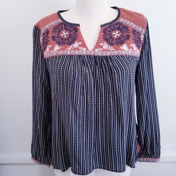 Contemporary‎ Stripe print Embroidery top S - Picture 5 of 10